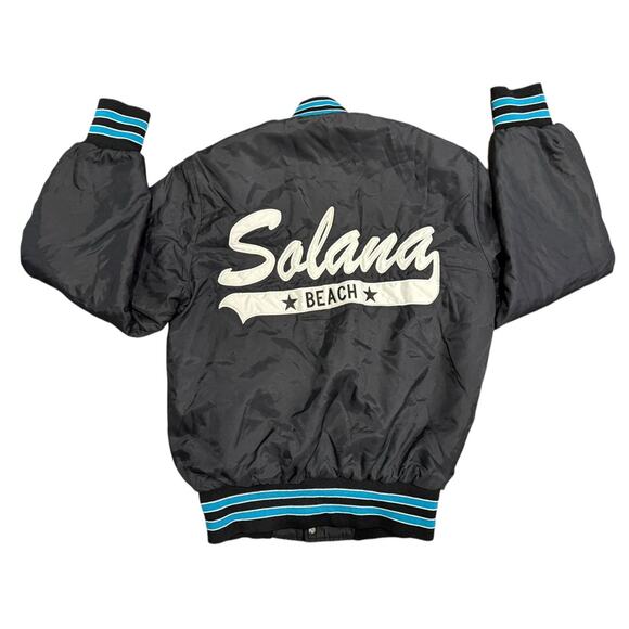 Vintage Black Snap Button Baseball Jacket Solana Beach All Stars 1998 Size S - Picture 3 of 6